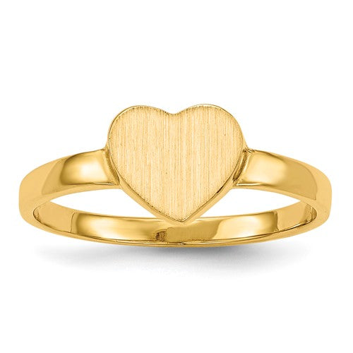 14k gold open back heart signet ring featuring a 7.5x6.5mm design, crafted by Solomon Jewelers.