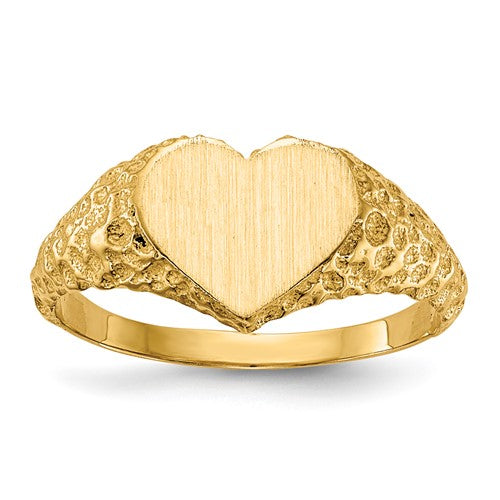 14k gold open back heart signet ring with 8.0x7.5mm face, jewelry ring from Solomon Jewelers