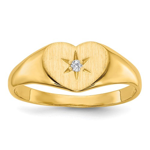 14k gold diamond open back heart signet ring with 0.01ct diamonds, 10x7mm size, jewelry ring from Solomon Jewelers