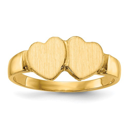 14k gold closed back heart signet ring with 7.0x7.0mm size, crafted by Solomon Jewelers.