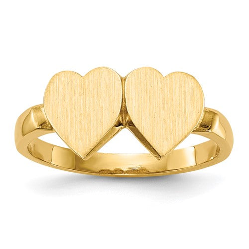 14k gold open back heart signet ring with 7.5x7.5mm face, jewelry ring showcasing a classic heart design.