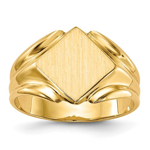 14k gold signet ring with 11.5x11.5mm closed back design, jewelry ring from Solomon Jewelers, showcasing smooth polished surface.