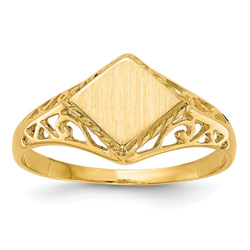 14k gold open back signet ring with 8.5x8.0mm face, jewelry ring by Solomon Jewelers, displayed on a neutral background.