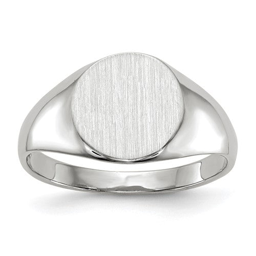 14k white gold signet ring with a 9x9mm closed back design, crafted by Solomon Jewelers, showcasing a polished, elegant jewelry piece.