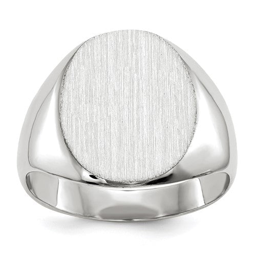 14k white gold signet ring with 12.5x13.5mm closed back design, crafted by Solomon Jewelers.