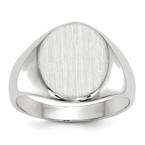 14k white gold signet ring with open back, measuring 11.0x12.5mm, jewelry ring from Solomon Jewelers.
