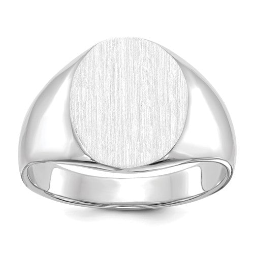 14k white gold open back signet ring featuring a 13.0x15.5mm design, crafted by Solomon Jewelers.