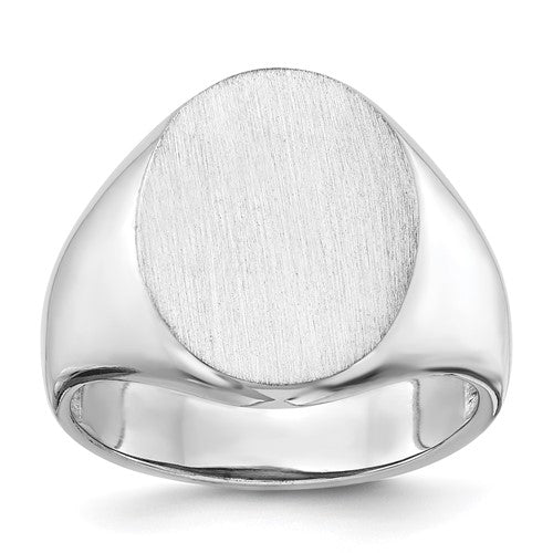 14k white gold men's signet ring with open back, 14.5x18.0mm size, featuring a polished, classic design.