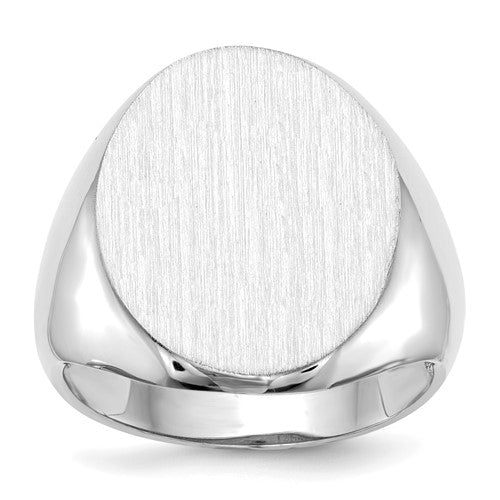 14k white gold open back signet ring with 16.0x20.5mm face, showcasing a polished design, jewelry ring from Solomon Jewelers.