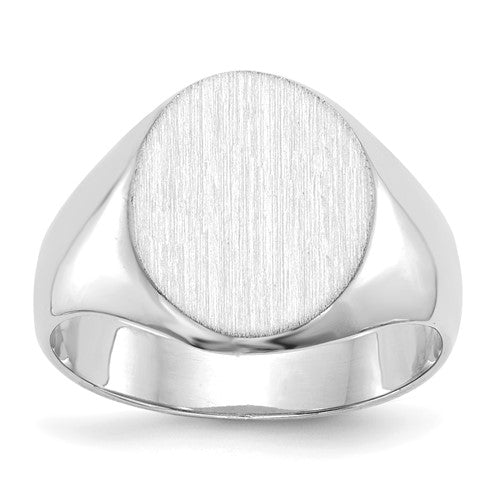 14k white gold signet ring with 11x13mm closed back design, jewelry ring from Solomon Jewelers.