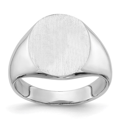 14k white gold signet ring with 13.5x14.0mm closed back design, jewelry piece from Solomon Jewelers.