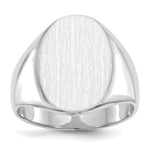 14k white gold men's signet ring with a 14.0x17.5mm closed back design, crafted by Solomon Jewelers.