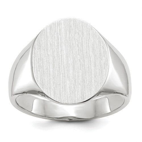 14k white gold men's signet ring with 15x18.5mm closed back design, crafted by Solomon Jewelers.