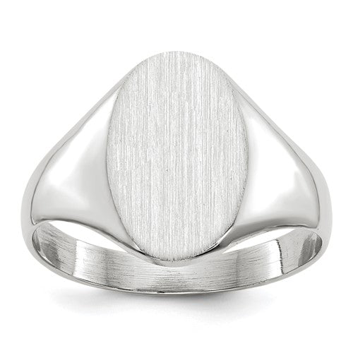 14k white gold open back signet ring with 8.0x11.5mm face, featuring a smooth polished finish, jewelry ring from Solomon Jewelers