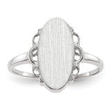 14k white gold open back signet ring with 7.0x14.5mm face, showcasing detailed craftsmanship and polished finish.