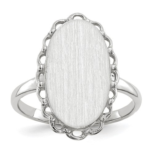 14k white gold open back signet ring with 10.5x14mm face, crafted by Solomon Jewelers, showcasing detailed jewelry design
