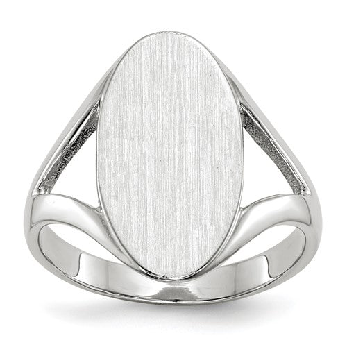 14k white gold signet ring with 9x17mm closed back design, showcasing elegant jewelry craftsmanship.