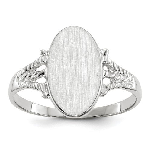 14k white gold signet ring with 8.5x13.5mm closed back design, jewelry ring from Solomon Jewelers.