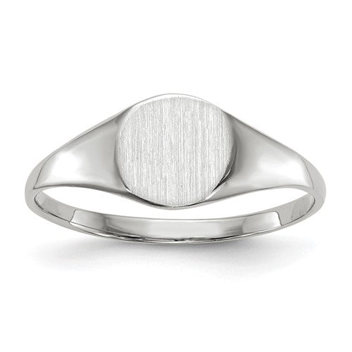 14k white gold signet ring with 6.5x7.5mm closed back design, jewelry ring from Solomon Jewelers.