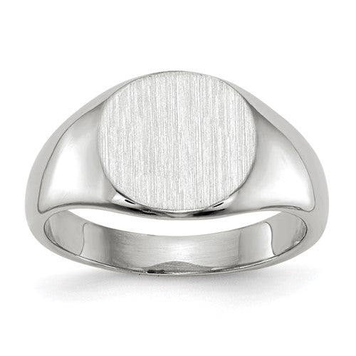 14k white gold child's signet ring with 8.5x8.0mm closed back design, jewelry ring from Solomon Jewelers.