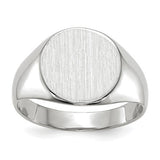 14k white gold signet ring with 10x11mm closed back design, featuring a polished surface and classic jewelry appeal.