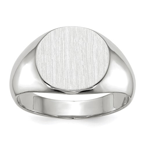 14k white gold men's signet ring with 13.5x12.5mm closed back design, jewelry ring from Solomon Jewelers