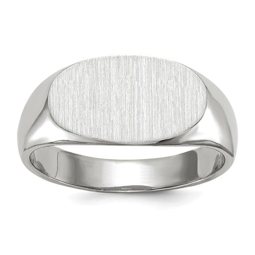 14k white gold signet ring with 13.5x7.5mm closed back design, jewelry ring from Solomon Jewelers.