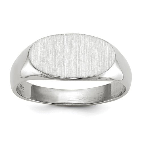 14k white gold open back signet ring with 13.5x7.5mm face, crafted by Solomon Jewelers, shown from the front.