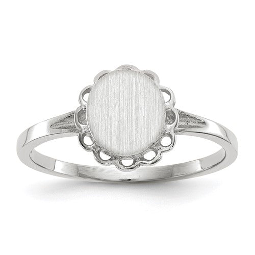 14k white gold signet ring with open back, 6.5x7.0mm size, jewelry ring featuring a polished finish and classic design
