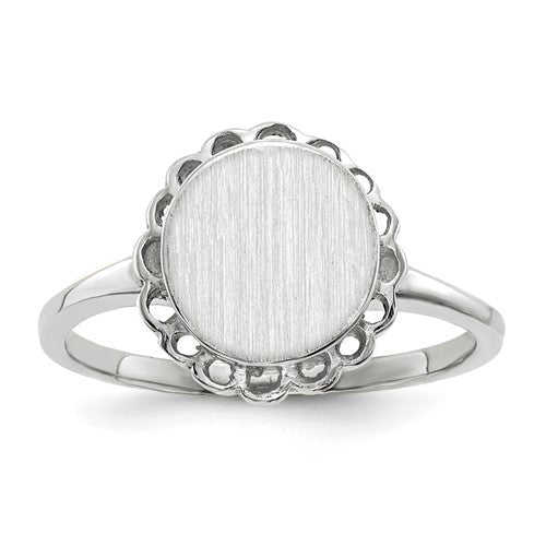 14k white gold open back signet ring with 8.5x9.0mm face, elegant jewelry piece from Solomon Jewelers.