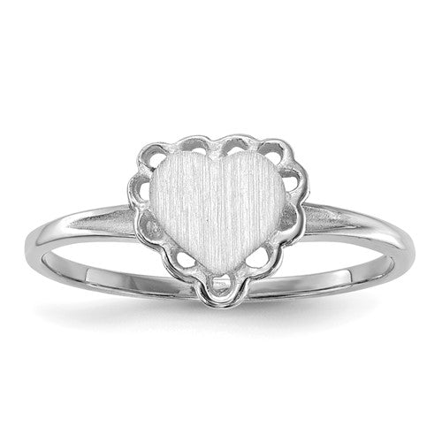 14k white gold open back heart signet ring with 6.0x6.5mm design, showcasing fine craftsmanship and elegant jewelry style