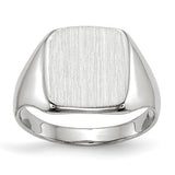 14k white gold signet ring with 10.5x11mm closed back design, crafted by Solomon Jewelers.