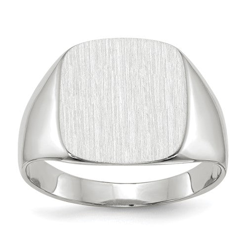 14k white gold men's signet ring with 13.5x14.5mm closed back design, crafted by Solomon Jewelers.
