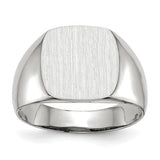 14k white gold open back signet ring with 12.5x12.5mm face, showcasing detailed craftsmanship and polished finish.