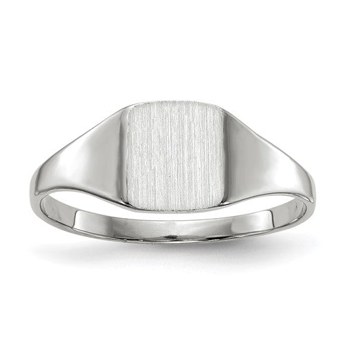 14k white gold signet ring with a 7.0x8.5mm closed back design, jewelry ring from Solomon Jewelers.