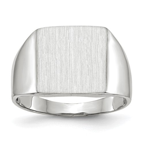14k white gold signet ring with 13x13mm closed back design, crafted by Solomon Jewelers, featuring a polished, elegant finish.