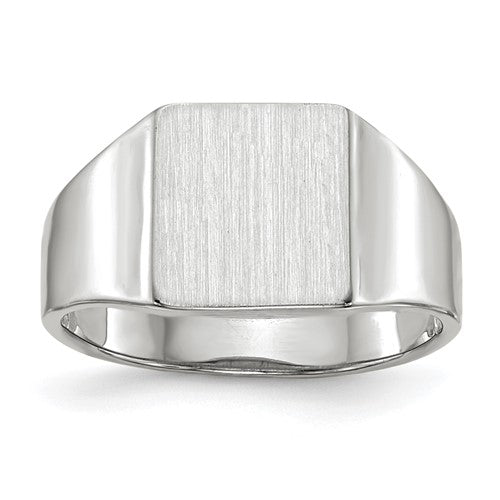 14k white gold open back signet ring with 8.5x9.5mm face, jewelry ring from Solomon Jewelers, displayed on a plain background.