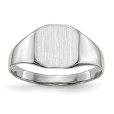 14k white gold signet ring with 8.5x8.5mm closed back design, showcasing a polished, classic jewelry style.