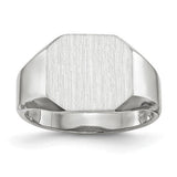14k white gold men's signet ring with 11.0x10.5mm closed back, jewelry ring featuring a polished finish and classic design