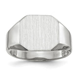14k white gold men's signet ring with an 11x11mm open back design, crafted by Solomon Jewelers.