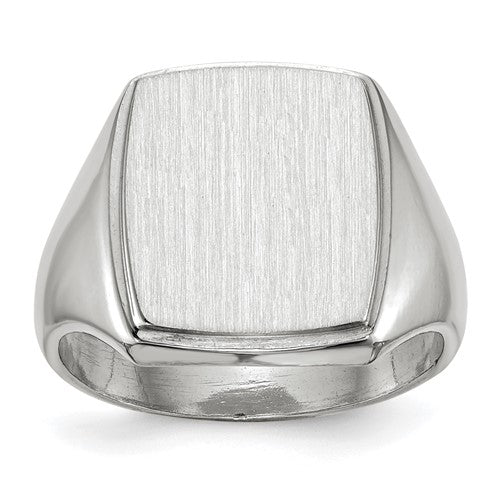 14k white gold men's signet ring with 13x15mm closed back design, crafted by Solomon Jewelers.