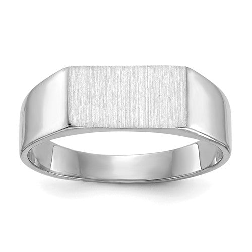 14k white gold signet ring with 10.5x5.5mm closed back design, crafted by Solomon Jewelers, showcasing a smooth polished finish.