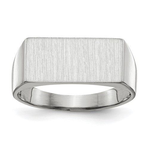 14k white gold signet ring with 16.5x8.0mm closed back design, showcasing a polished, elegant jewelry piece.
