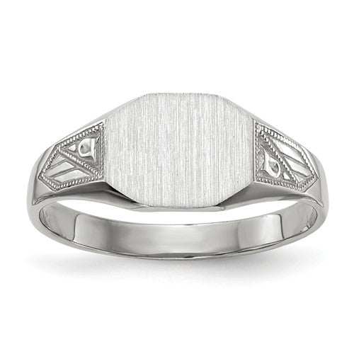 14k white gold signet ring with a 9.0x7.0mm closed back design, crafted in jewelry style by Solomon Jewelers.