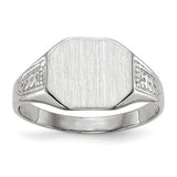14k white gold signet ring with 10.5x9.0mm closed back design, featuring a polished, classic jewelry ring style.