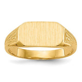 14k gold child's signet ring with 8.5x5.0mm closed back design, crafted by Solomon Jewelers.