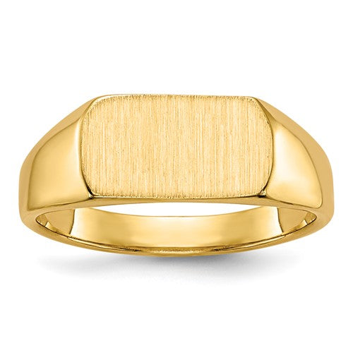 14k gold open-back signet ring with 10x6mm face, classic jewelry piece from Solomon Jewelers showing front view.