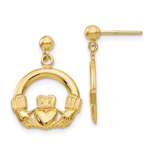 14k-dangling-claddagh-post-earrings-SolomonJeweler-Wichita-KS-CustomJewelry