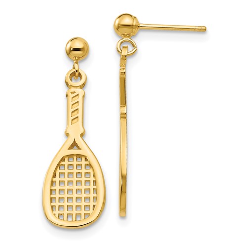 14k-polished-racquet-dangle-post-earrings-SolomonJeweler-Wichita-KS-CustomJewelry