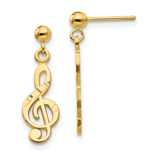 14k-polished-diamond-cut-treble-clef-dangle-post-earrings-SolomonJeweler-Wichita-KS-CustomJewelry